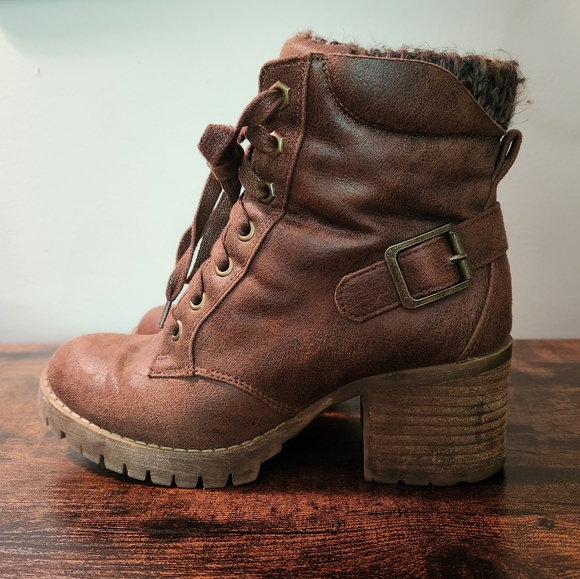 Carlos Santana Brown Lace up Moto Combat Boots Women's 7M - Picture 3 of 11